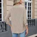 Micoson Womens 3/4 Sleeve Tops Cotton Linen Button Down Shirts V Neck Pleated Casual Loose Blouses Roll Up Sleeve Shirt (Beige, S)