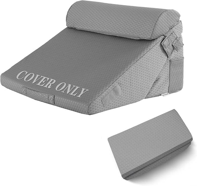 Bedluxe Wedge Pillow Set Cover for 3PCS, Adjustable Bed Wedge Pillow Case with Side Pocket, Removable&Machine Washable Wedge Pillowcase with Zipper, 22"x22"x12", Dark Grey(Pillow NOT Include)