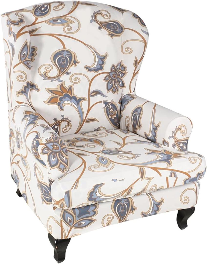 HAOYONG Wing Chair Slipcovers Printed Wingback Chair Covers 2 Pieces Wingback Armchair Slipcover Stretch Chair Slip Covers Washable Armchair Protector Cover for Living Room and Bedroom