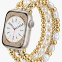 AIRSPO Gold Beaded Bracelets Compatible for Apple Watch Band 38mm 40mm 41mm 42mm 44mm 45mm Women, Fashion Handmade Dressy iPhone Watch Bands Elastic Strap for iWatch Series 11 10 9 SE 8 7 6 5 4 3 2 1