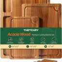 THETCHRY Acacia Wood Cutting Boards for Kitchen, Premium Wood Cutting Board Set with Holder, Chopping Board with Grooves and Built-in Handles, Wooden Charcuterie Board Trays for Meat, Fruit, Cheese