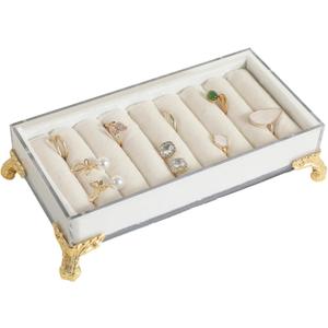 GemeShou velvet slots Ring holder for jewelry organizer, White earring ring display stand for selling, felt ring jewelry holder tray showcaseVelvet slots Ring Holder-White