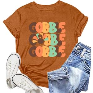 Thanksgiving Day Shirt for Women Gobble Turkey Tshirt Thanksgiving Tee Tops (XXL)