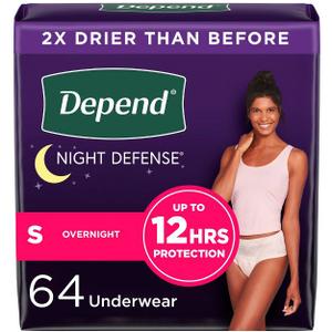 Depend Night Defense Adult Incontinence Underwear for Women - Overnight Absorbency - Blush, Size S, 64 pcs