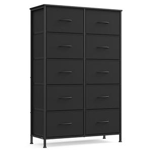 Dresser for Bedroom, 10-Drawer Storage Organizer, Rustic Brown & Ink Black, Steel Frame