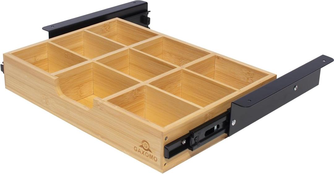 Under Desk Bamboo Drawer with U-Shaped Hollow Panel to Pull Out, 13'' Long & 9.5'' Deep Adjustable Space Storage Organizer for Sit Stand Workstation