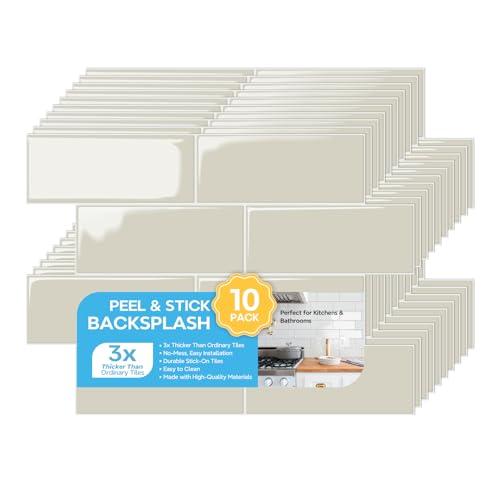 STICKGOO 10 Sheets Subway Tile Peel and Stick Backsplash, Extra Thick 3D Wall Tiles with Commercial-Grade Adhesive for Kitchen, Bathroom, Laundry Room,11.56"x8.38"(Tripoli Beige)