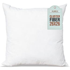 Pillowflex Plush Pillow Insert - Ocean Cycle New Life Synthetic Fiber Filling - 26x26 Machine Washable, Ultra Soft Throw Pillow, Large Sham Bed Sleeping Pillow - 1 Decorative Accent Form (1 Count (Pack of 1))