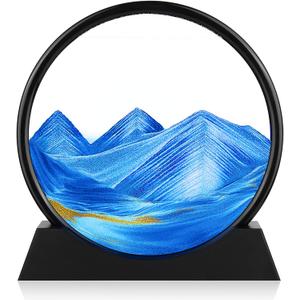 Moving Sand Art Picture - 3D Quicksand Painting Decor - Round Glass 3D Deep Sea Sandscape - Relaxing Decoration for Home,Office,Desk,Mantle,Bookshelf,Room- (Blue, 7 in)