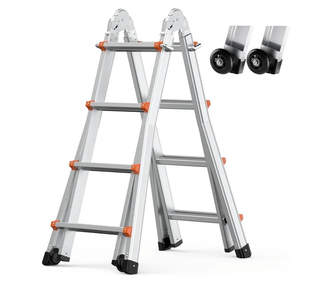 VEVOR Telescoping Ladder A Frame, 15 FT Compact Aluminum Extension Ladder, Multi-Function Portable Collapsible RV Ladder, Telescopic Ladder for Homework Stairs Indoor Outdoor Roof, 400lb Load