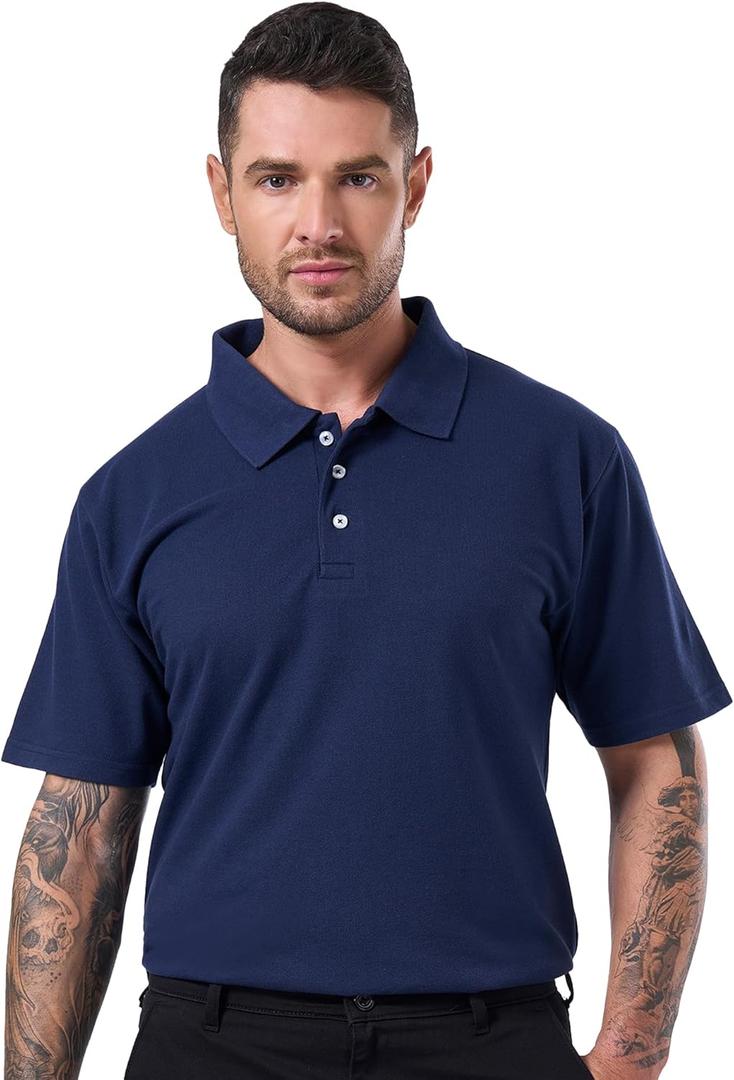 Cotton King Polo Shirts for Men - Mens Polo Shirts Short Sleeve Button Up - Regulat Fit, Pique Summer Tshirt - S to 3XL (Large, Navy)