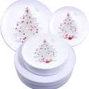 Rubtlamp 60PCS Christmas Plastic Plates, Disposable Party Plates, White Plastic Plates with Silver Christmas Tree Include 30White Dinner Platos, 30Silver Salad Platos