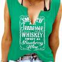 Women Summer Graphic Tank Tops V Neck Retro Country Music Concert Sleeveless Tee Top (Green, L)