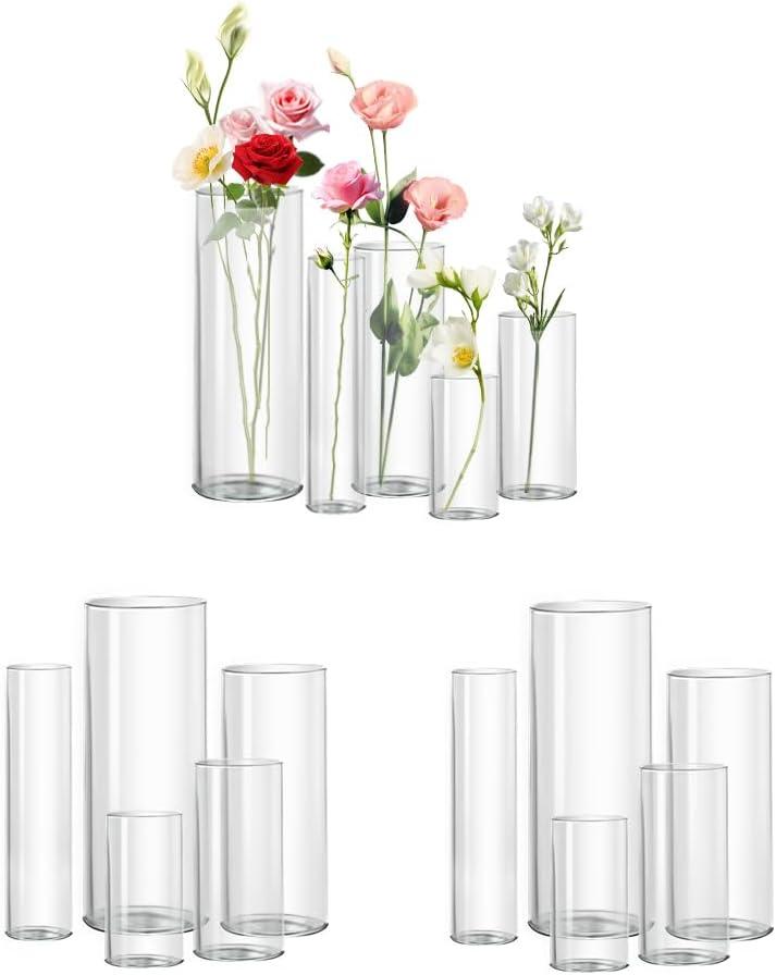 15pcs Clear Glass Vase for Centerpieces, 4,6,7.5,8,10 inch Tall Cylinder Flower Vase Bulk Floating Candle Holder for Wedding Table Home Dcor and Party