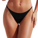 Zmart Women Thong Bikini Bottoms G String Sexy Low Waist Swimsuit Bottom Brazilian Cheeky Bathing Suit Bottoms (Black, XL)