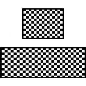 2 Piece Carpet Rubber Backing Non-Slip Kitchen Mat Doormat Area Rugs (17"x23"+17"x47", Black Mosaic)