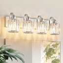 4 Lights Brushed Nickel Vanity Light Crystal Wall Light Bathroom Light Fixtures with Round Shade (Exclude Bulb)