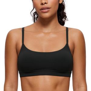 CRZ YOGA Butterluxe Adjustable Spaghetti Strap Sports Bras for Women - Scoop Neck Wireless Padded Yoga Workout Crop Top (Medium, Black)