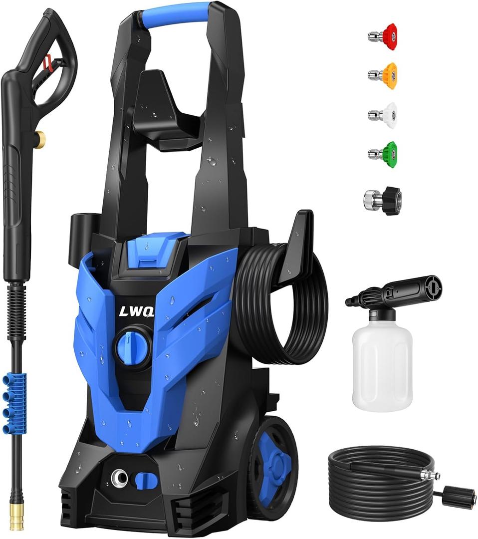 Pressure Washer, Power Washer with 4 Quick Connect Nozzles, High Pressure Cleaning Machine with Foam Cannon for Cars/Fences/Driveways/Patios/Home Cleaning, Blue