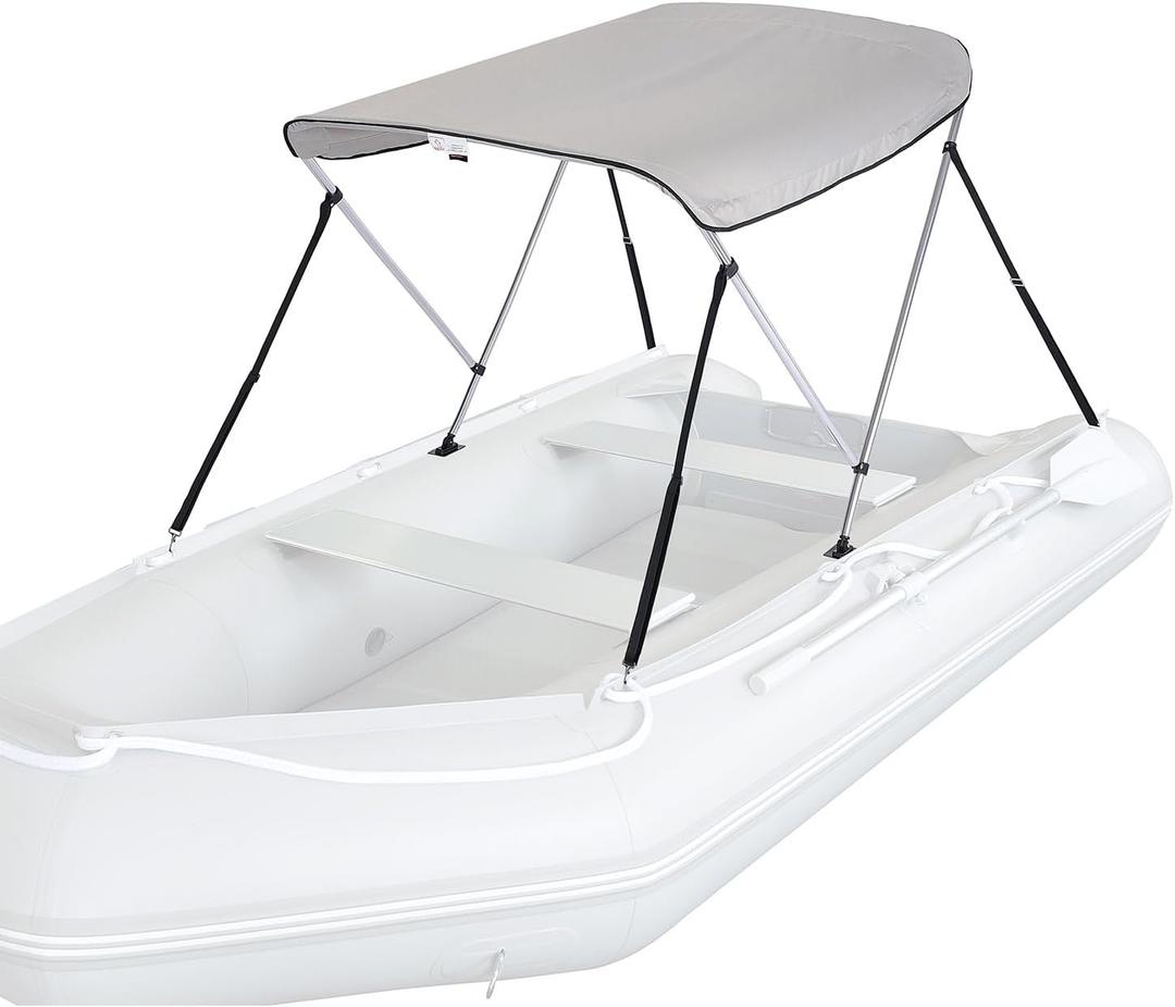 KEMIMOTO Bimini Top for Boat, Bimini Tops Cover 600D Marine Grade Canvas Boat Canopy with 6ft Length 54 in - 96 in Width 46 in Height, Includes Mounting Hardware, Straps Rear Support Poles (2 Bow 5.3'L x 43.3" H x 47"-55"W, Gray)