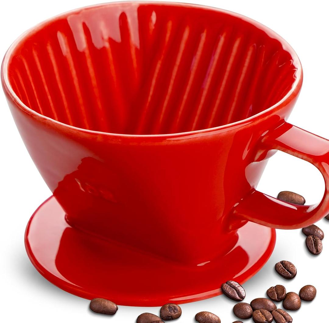 hailanbao Handmade Pour Over Ceramic Coffee Dripper - Authentic Brewing Experience for Camping, Office, and Home (Red)