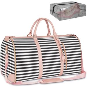 Ytonet Carry On Garment Bag, Large Hanging Duffle Bag for Women, PU Leather Waterproof Bags Travel with Shoe Pouch - 2 in 1 Suitcase Suit Bags, Black and White Stripe