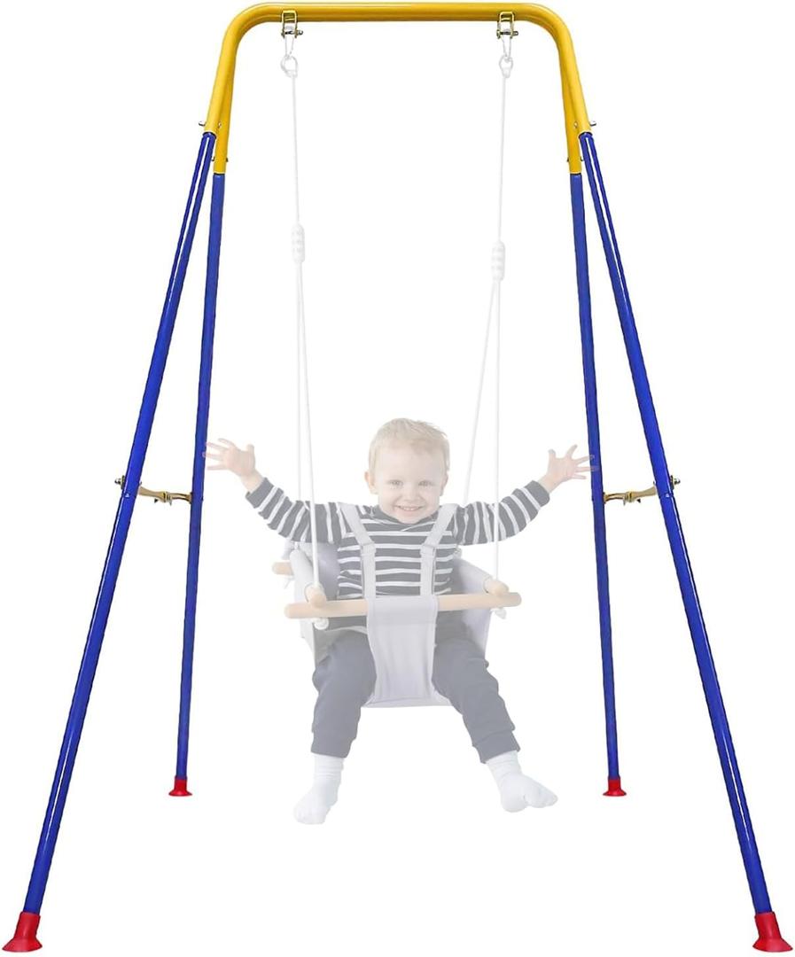 Foldable Children's Swing Stand, Heavy-Duty Metal Swing Frame for Kids - Suitable for Indoor and Outdoor Use (Yellow)