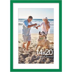 DecorUhome 14x20 Picture Frame, Display Pictures 11x17 with Mat or 14x20 without Mat, Wall Mounting Photo Frame, Green, 1 Pack