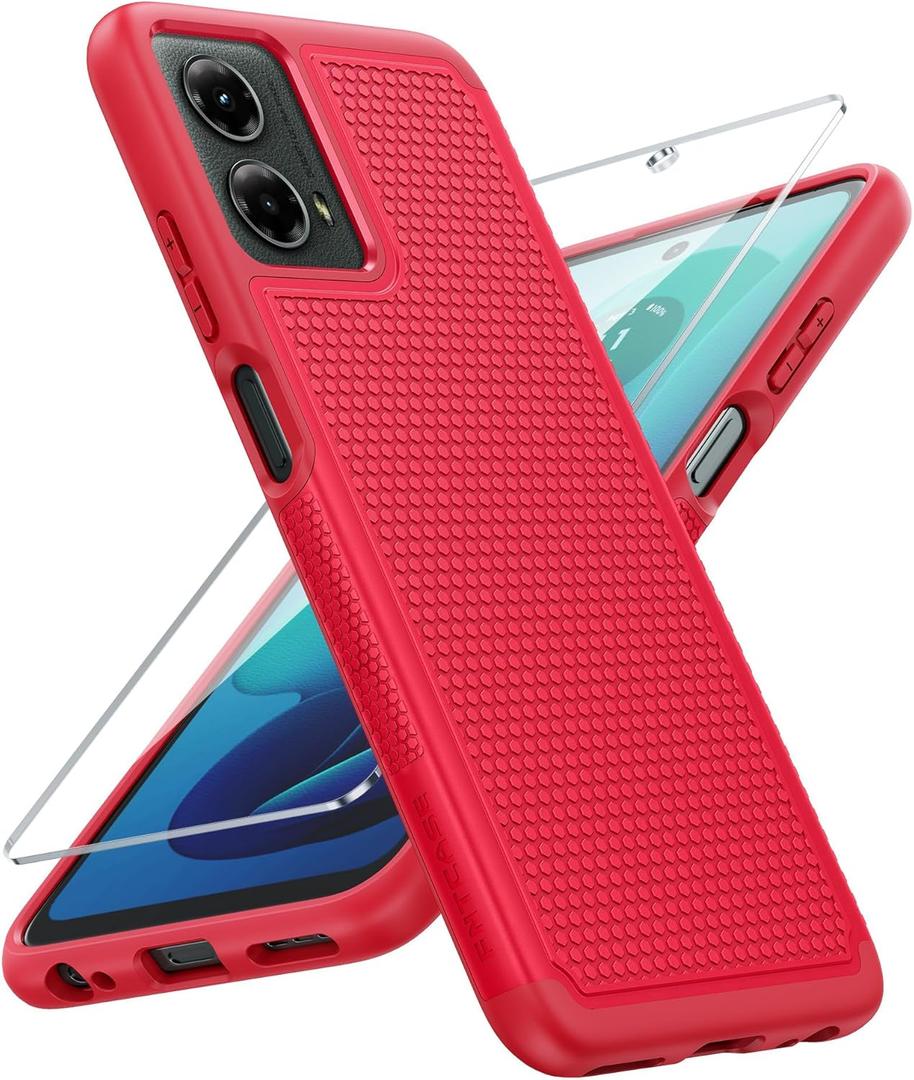 FNTCASE for Motorola Moto G-5G-2024 Case: Dual Layer Heavy Duty Cell Phone Protective Cover Shockproof Rugged with Non-Slip Textured - Military Drop Protection Bumper Tough Case (Red)