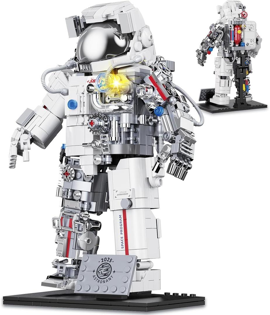 Space Astronaut Building Set Compatible with Lego Space Model with LED Light fors Adults Gifts for Boys 6+, 907 PCS Cool Collectible Gift Toys for Adults