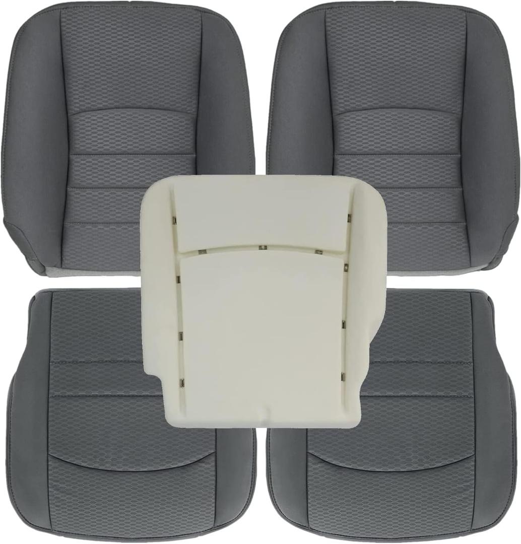 Priprilod Gray Cloth Driver & Passenger Side Bottom & Top Lean Back Replacement seat Cover & Driver Foam Cushion Compatible with Dodge Ram 2500 3500 4500 5500 2013 2014 2015 2016 2017 2018