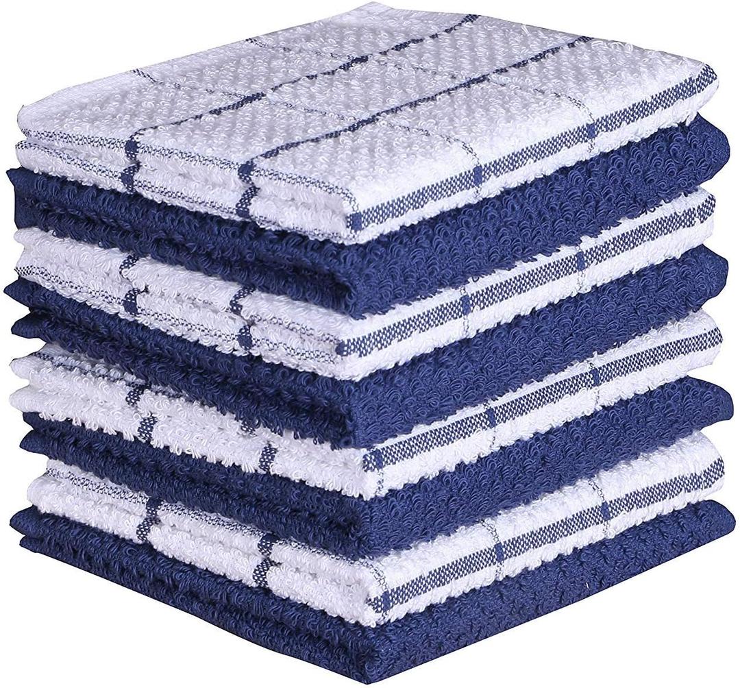 AMOUR INFINI Cotton Kitchen Dish Cloths Set of 8  Highly Absorbent, Super Soft Premium Terry Cleaning Cloth (12"x12" Inch) Premium Dishcloths for Washing Dishes (Blue)