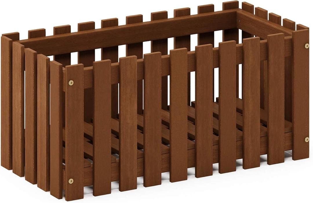 Furinno FG18453 Tioman Hardwood Patio Furniture Outdoor Slat Style Flower Planter Box, Natural