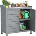 YITAHOME Outdoor Garden Potting Bench with Storage Cabinet, Planting Work Bench w/Metal Tabletop and Removable Shelf, Wood Workstation for Outdoor, Garden, Patio (Gray)