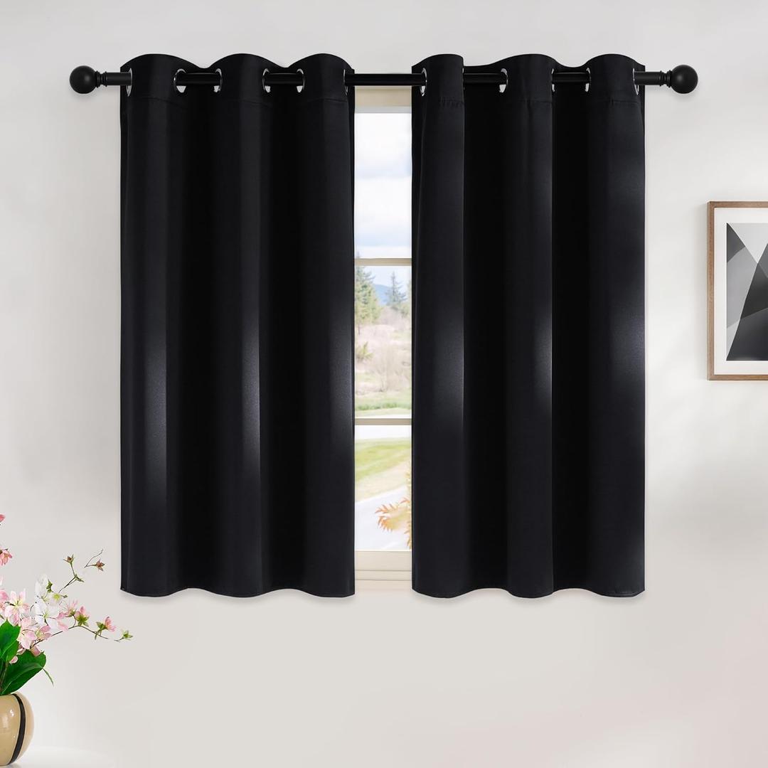 NICETOWN Blackout Curtains 45 Inches Long Kitchen Drapes, Black Solid Thermal Insulated Grommet Blackout Drapery Panels for Window (2 Panels, 42 Inch Wide by 45 Inch Long, Black)