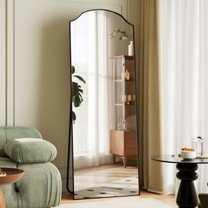 VooBang Wave Curved Top Arched Mirror Full Length, 65"x24" Floor Mirror | Black Matte Aluminum Alloy Frame Full Body Mirror with Stand, Standing Hanging or Leaning for Bedroom, Living Room