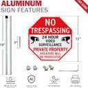 T&R No Trespassing Private Property Sign Video Surveillance Sign with 36" Stake for Outside,12"x12" .040 Rust Free Heavy Aluminum, Reflective,Includes Matching Screws & Wrench, Easy to Mount