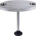 Marine Thread - Lock Table Package - Oval - Boat Table Leg Set. Pontoon Boat Acc. Pedestal Table. Extra-Large Removable Table. Built-in Cup Holders (Silver Fringe)