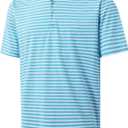 M MAELREG Golf Shirts for Men Short Sleeve Dry Fit Casual Striped Performance Moisture Wicking Collared Men's Polo Shirts (XX-Large, Sky Blue White)