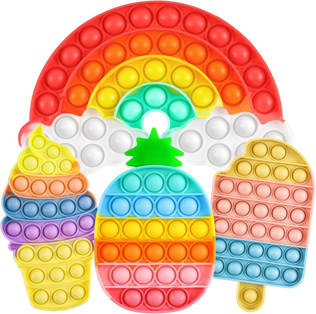 4 Pcs Ice Cream Fidget Toys for Toddlers, Silicone Squeeze Sensory Toys, Rainbow Bubble Stress Anxiety Relief Relax Toy, Stress Relief Toy for Kids Adults School Classroom Gift Party Favors