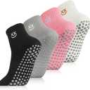 Jspupifip Cute Pilates Grip Socks for Women Non Slip Yoga Socks Embroidery Ruffle Crew Sock for Barre Barefoot Workout
