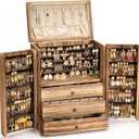 Jewelry Box Organizer, Large Wooden Jewelry Boxes for Women, Rustic Earring Jewelry Organizer for Necklace Earring Ring Bracelet, Gift for Her