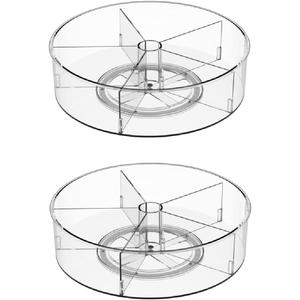 Slideep Lazy Susan Plastic Turntable Divided Spinner for Kitchen Cabinet, Pantry, Fridge, Cupboard, Counter Organizing Fully Rotating Organizer for Food, Spices, and Condiments, 11.5" Clear - 2 Pack
