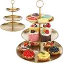 2 Pcs 3-Tier Cupcake Stand, Large Stainless Steel Tiered Serving Tray, 6.69/9.06/11.8 in Dessert Stand, Gold Cake Stand, Easy Assemble Fruit Plate for Party,Home Use