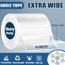 4In x 11.5Ft Double Sided Nano Tape, Heavy Duty Clear Mounting Tape, Extra Wide Reusable Adhesive for Posters, Carpets, Rugs, Picture Hanging