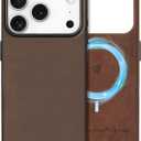 SHIELDON Case for iPhone 17 Pro 6.3" 2025 | Top Grain Crazy Horse Leather, Compatible with Magsafe, Slim Fit, Magnetic Wireless Charging, Non-Slip, Shockproof, Metal Buttons, Camera Bezel - Dark Brown