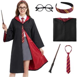 Wizard Costume for Adults, Men's and Women's Robe Set with Tie Wand Glasses for Halloween Cosplay (M)