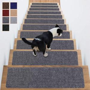 ANTDLE Stair Treads Non-Slip 8 Pack 8"x30" - Carpet Stair Runner for Indoor Wooden Steps with TPE Backing & Anti-Skid Surface, Reusable Adhesive Safety Rug for Kids/Elder/Pet-Friendly - Grey