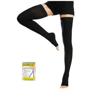 Beister 1 Pair Medical Open Toe Thigh High Compression Stockings with Silicone Band for Women & Men, Firm 20-30 mmHg Graduated Support for Varicose Veins, Edema, Flight