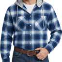 TACVASEN Men's Flannel Long Sleeve Hoodie Plaid Shirts Lightweight Cotton Button Down Casual Shirts with Pocket (Blue, XXL)